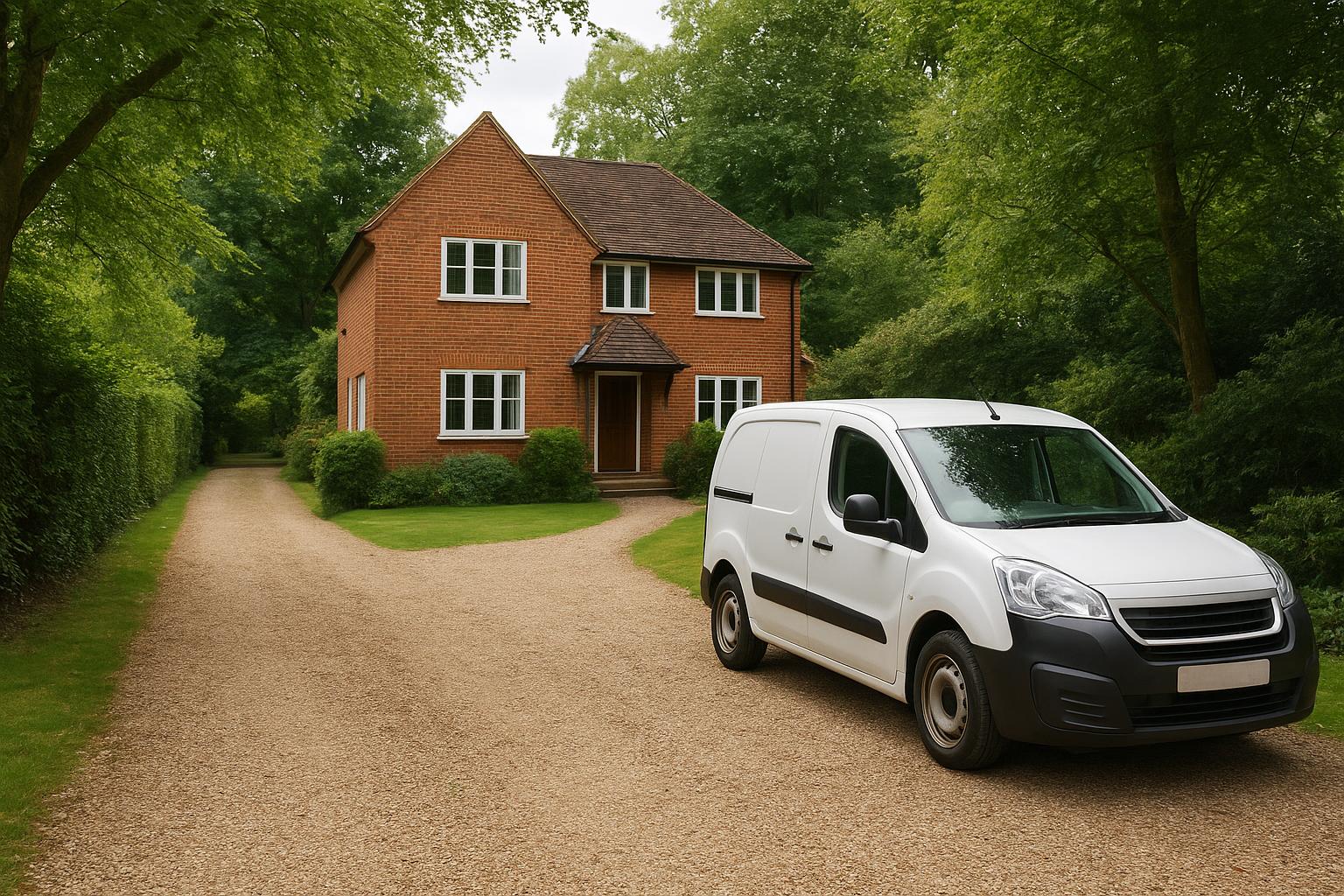 A detached house with a long gravel driveway in a leafy South Buckinghamshire village near Gerrards Cross
