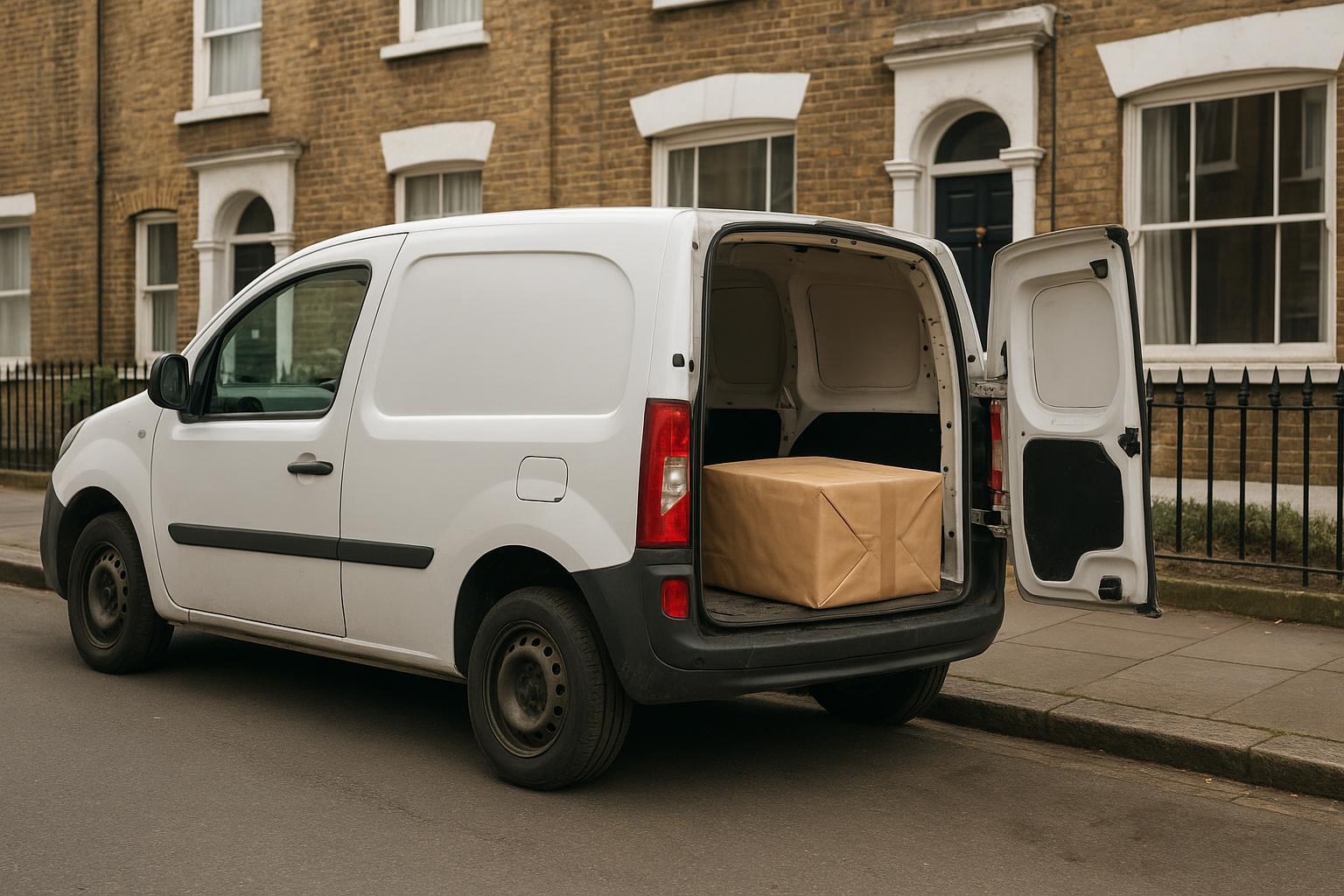 A loaded small van outside a London house, ready for an urgent item delivery