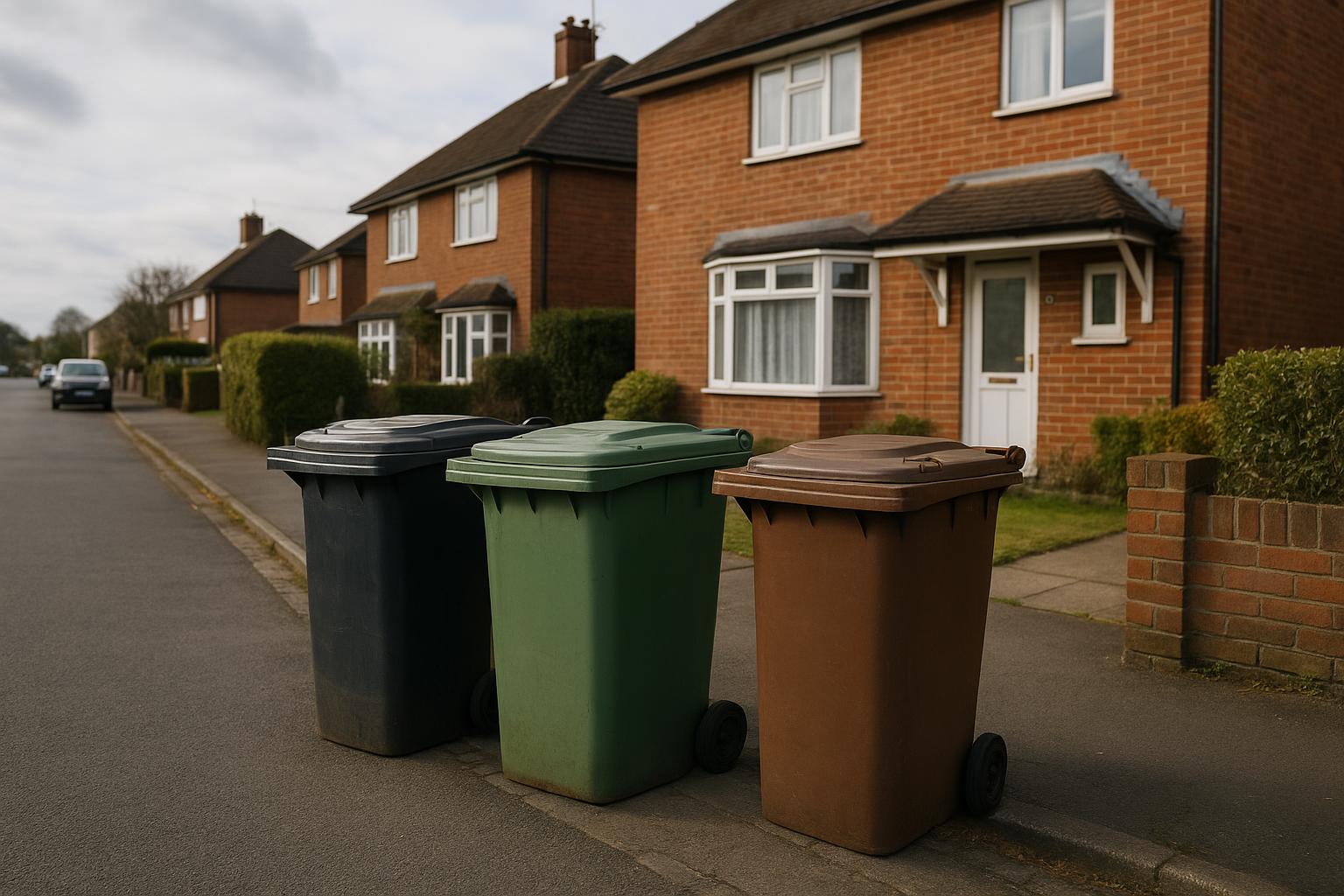 Wheelie bins outside a house in Maidenhead on collection day